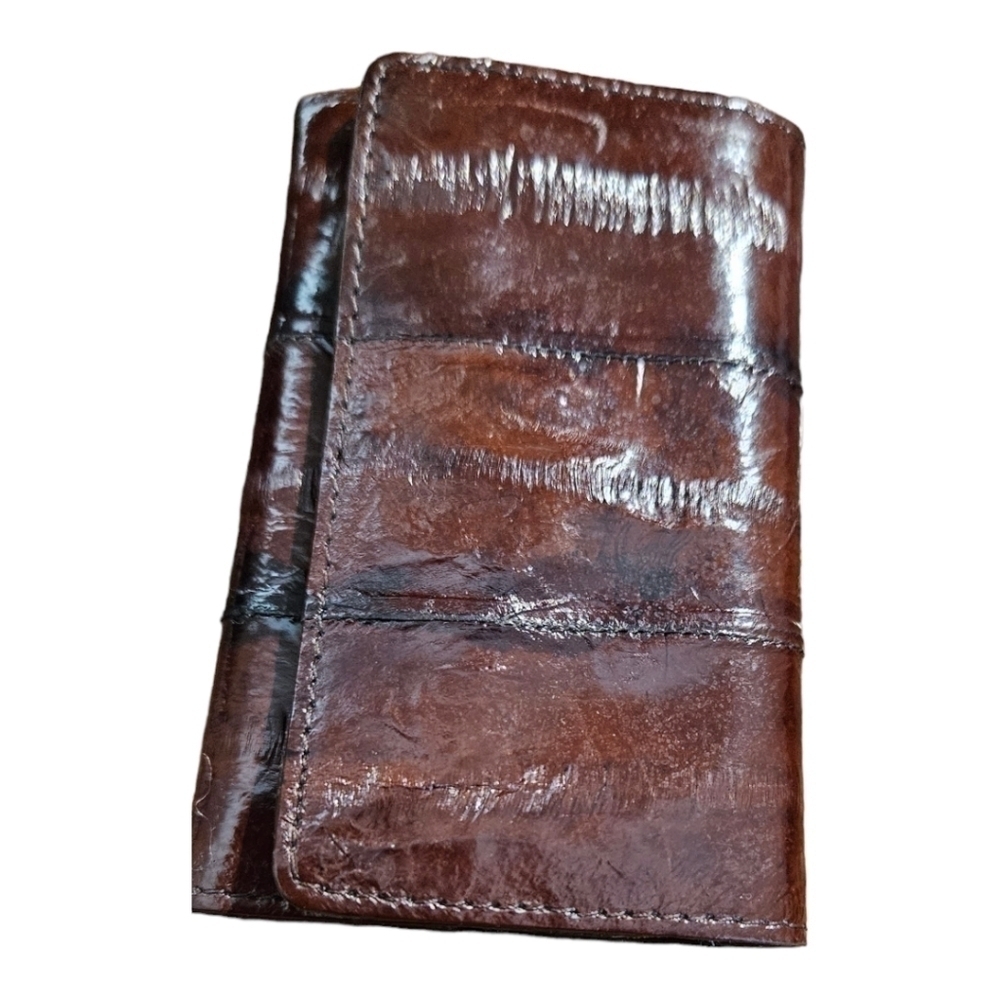 Genuine EEL Skin Leather Key Case Chain Brown Tri-Fold  Coin Pocket Wall…